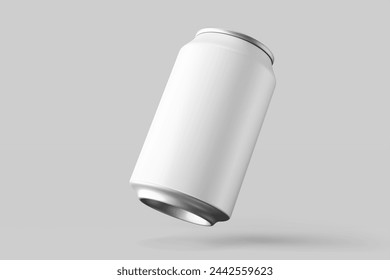 minimal clean floating position matte aluminum metal energy cola drink can container regular size 330 ml 11.2 oz beverage product mockup design template in front view isolated 3d render illustration