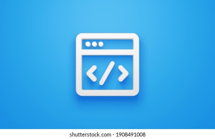 Minimal Code Browser Symbol On Blue Background. 3d Rendering.