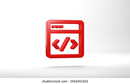 Minimal Code Browser Symbol On Red Background. 3d Rendering.