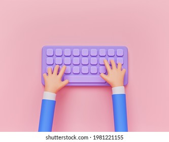 Minimal Concept. Cartoon Hands Typing On A Keyboard. 3d Rendering