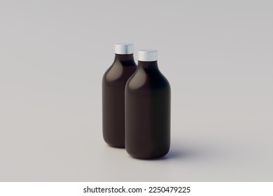 Minimal Concept. Cold Brew Coffee Amber. Brown Medium Glass Bottle Packaging Mockup. Multiple Bottles. 3D Rendering