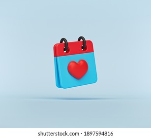 Minimal Concept. February 14 Valentines Day Calendar Icon Isolated. 3d Rendering