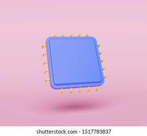 Minimal Concept. Tech Computer Chip On Pastel Pink Background. 3d Rendering