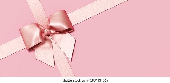 Minimal copy space for Christmas, New year and holiday season. Pink ribbon bow on pink background. 3d render illustration. Clipping path of each element included. - Powered by Shutterstock