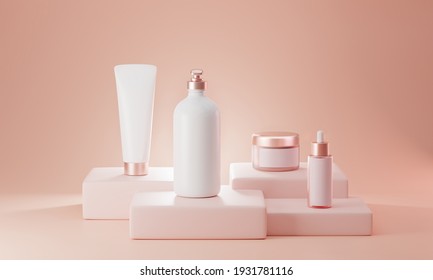 Minimal Cosmetics Skincare White Packaging Mock Up 3d Illustration For Ad, Banner,  Advertising.