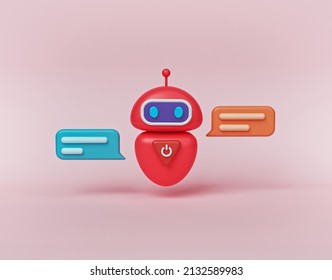 Minimal Cute Chatbot And Chat Bubbles. Modern Technology. 3d Rendering