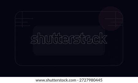 Minimal dark interface frame with corner accent lines and central rectangle, evoking futuristic screen layout with structural UI grid hints.