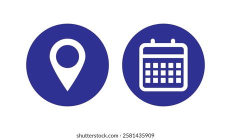 Minimal date and map icon set in clean modern flat style. Suitable for UI UX design, calendar scheduling, location tracking, navigation and travel applications. Isolated on white background.