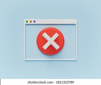 Minimal Design. Error Computer Window, Exit Button, Cancel Concept. 3d Rendering