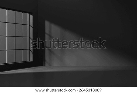 Minimal empty black room with window lighting 3D Rendering and copy space