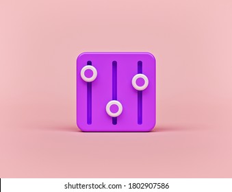 Minimal Equalizer Icon Isolated On Pastel Pink Background. Music Sound Adjustment Symbol, Logo. 3d Rendering