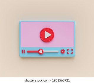 Minimal Flat Style Video Player Icon Isolated. 3d Rendering