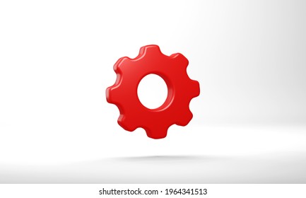 Minimal Gear Symbol On Red Background. 3d Rendering.