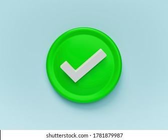 Minimal Green Check Mark Icon, Symbol. 3d Rendering