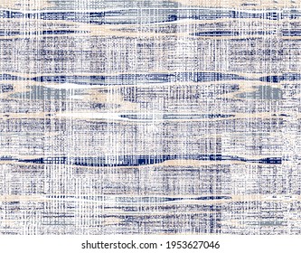 Minimal Indigo  Jute Plain Stripe Texture Pattern. Two Tone Washed Out Beach Decor Background. Modern Rustic Blue Color Design. Seamless Striped Burlap Pattern For Shabby Chic Coastal Living.