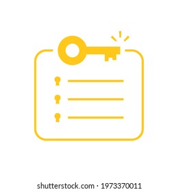 Minimal Key Takeaway Yellow Checklist. Concept Of Highlight The Main Points In The Report Or Text And Basic Moments In Document Or Book. Flat Simple Trend Modern Logo Graphic Design Isolated On White