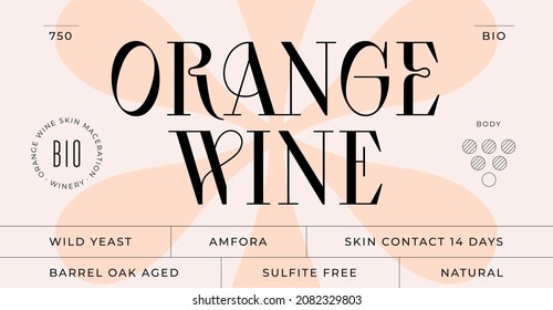 Minimal Label. Set Of Modern Wine Tag, Label For Brand, Logo, Sticker Winery. Template Design Minimal Label, Tag Or Card With Text Modern Font Orange Wine. Typographic Wine Tag. Illustration