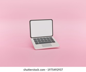 minimal laptop isolated on pastel pink background. 3d rendering