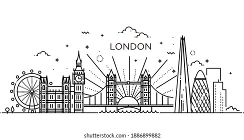 Minimal London City Linear Skyline. Line Art