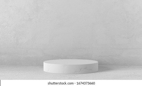 Minimal luxury white marble design Cylinder circle box podium in white concrete wall background. concept display scene stage platform showcase, product, sale, banner, presentation, cosmetic. 3D render