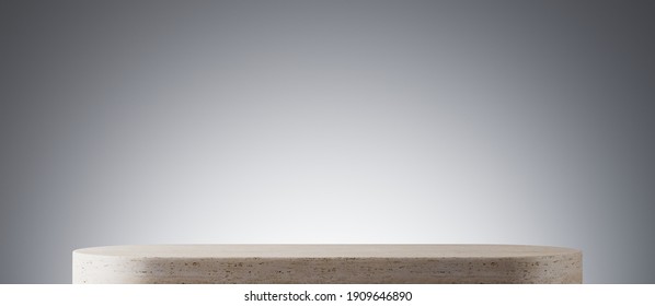 Minimal mockup background for product presentation. Travertine podium on grey background. Clipping path of each element included. 3d rendering illustration. 