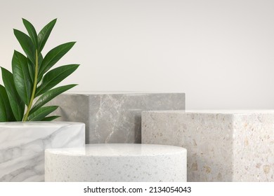 Minimal Mockup Step Podium Display Set, Tropic Plant 3d Rendering Background - Shutterstock ID 2134054043