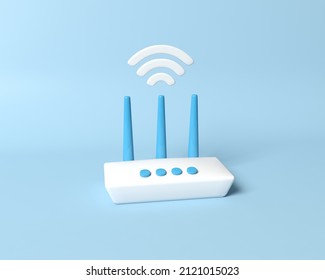 Minimal Modern 3D Router With Wi-fi Symbol. Wi-Fi Hotspot Zone. The Concept Of A Wireless Modem For 5G. 
3D Rendering Illustration.
