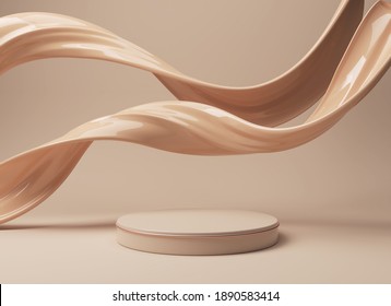 minimal pedestal podium display with brown foundation cream, stage showcase for beauty and cosmetics product, 3d illustration.