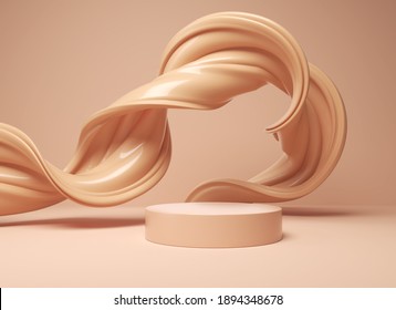 Minimal Pedestal Podium Display With Brown Foundation Cream, Stage Showcase For Beauty And Cosmetics Product, 3d Illustration.