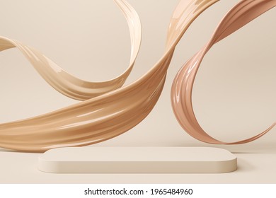 minimal pedestal podium display with brown foundation cream, stage showcase for beauty and cosmetics product, 3d illustration.