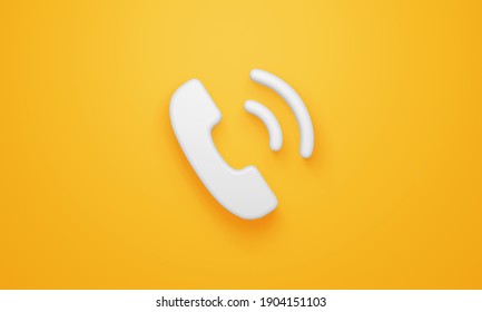 Minimal Phone Call Symbol On Yellow Background. 3d Rendering.