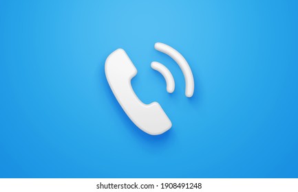 Minimal Phone Call Symbol On Blue Background. 3d Rendering.