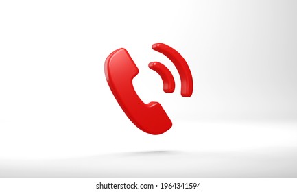 Minimal Phone Call Symbol On Red Background. 3d Rendering.