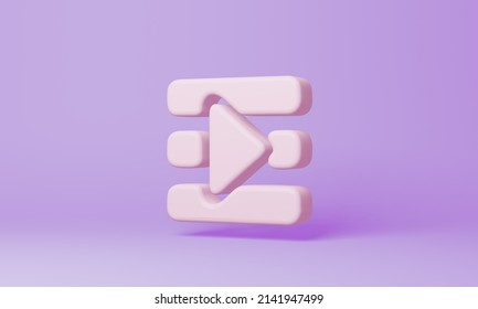 Minimal Playlist Symbol On Purple Background. 3d Rendering.