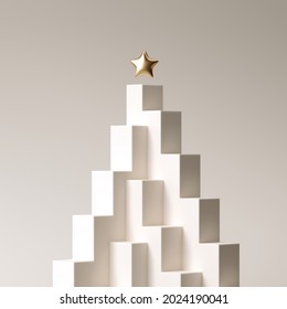 Minimal product background for Christmas and winter holiday concept. Christmas tree podium with golden star on beige background. 3d render illustration. Clipping path of each element included. - Powered by Shutterstock