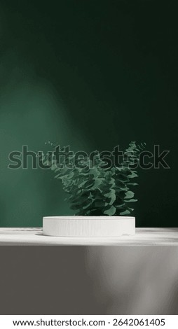 minimal scene, 3d rendering mockup scene green color curved cylinder podium in portrait