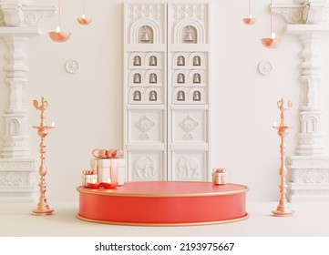 minimal scene, design for Diwali festival product display podium 3d render. with white temple gate - Powered by Shutterstock