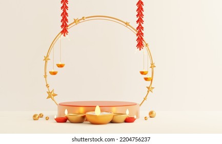 minimal scene, design for Diwali festival product display podium, 3d render with fireworks in white background - Powered by Shutterstock