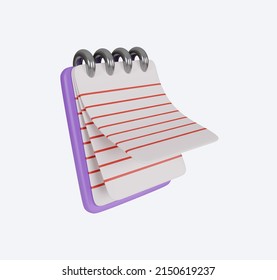 Minimal School Icon Concept, Note Book Isolated On White, 3d Render Illustration