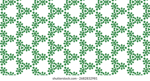 Minimal seamless botanical pattern featuring green leaf motifs arranged in geometric symmetry. This clean repeating design is perfect for eco-friendly packaging, textiles, wallpapers, gift wrapping