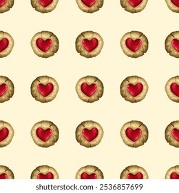 Minimal seamless heart cookie pattern for Valentine’s Day romantic gift wrap on beige background