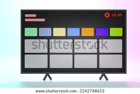 Minimal smart TV interface isolated. Video streaming service apps icons. 3D Rendering.