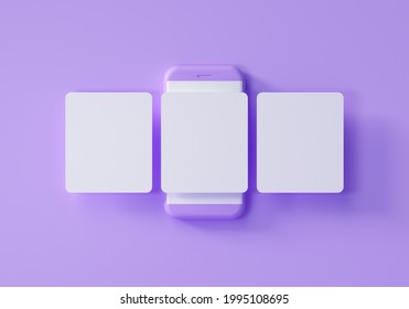 Minimal Social Media Mockup, Smartphone With Interface Carousel Post On Social Network On Purple Background. 3d Render Illustration.