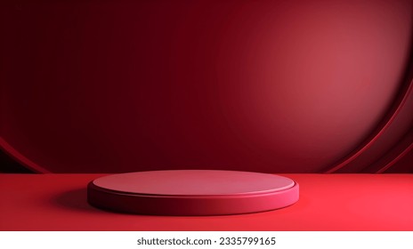 Minimal Studio Background in ruby Colors. Modern Podium for Product Presentation
