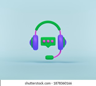 minimal style cute Speech bubble with headphone and mic. customer service, Call center, Telemarketing icon. 3d rendering