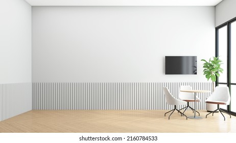 Minimal Style Empty Room With Small Conference Table. 3d Rendering