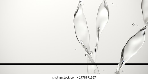 Minimal style mockup for product presentation. Water splash and glass platform on white background. Clipping path of each element included. 3d rendering illustration. 