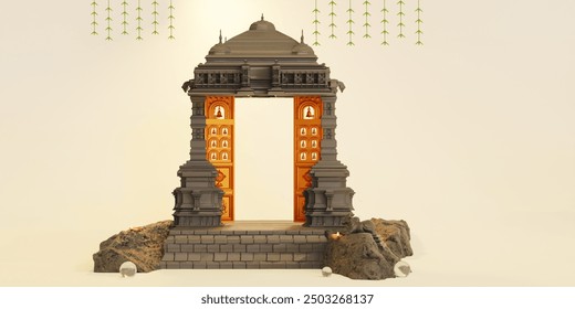 minimal temple scene, design for diwlai and pongal festival product display podium, 3d render background - Powered by Shutterstock