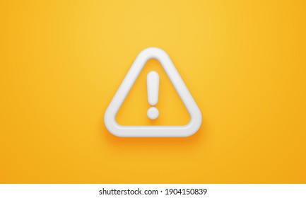 Minimal Triangle Warning Symbol On Yellow Background. 3d Rendering.