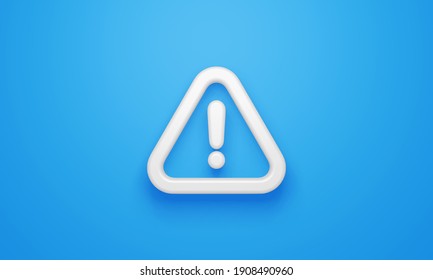 Minimal triangle warning symbol on blue background. 3d rendering.